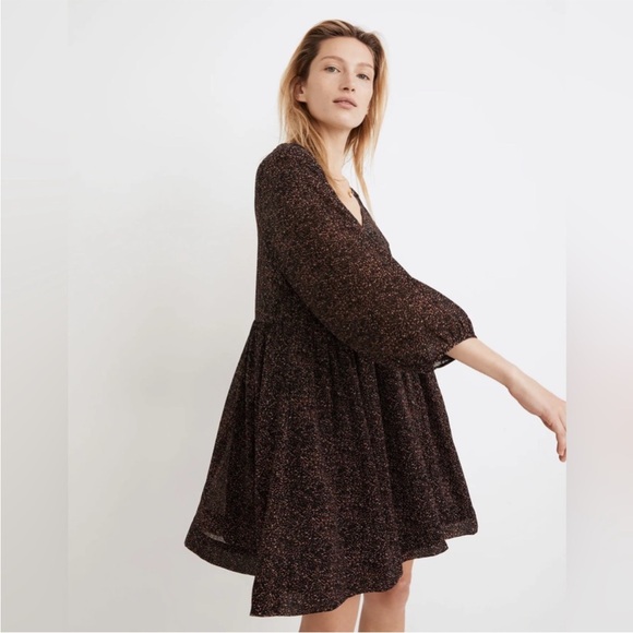Madewell Crinkle Georgette V-Neck Babydoll Dress Medium - Picture 1 of 10